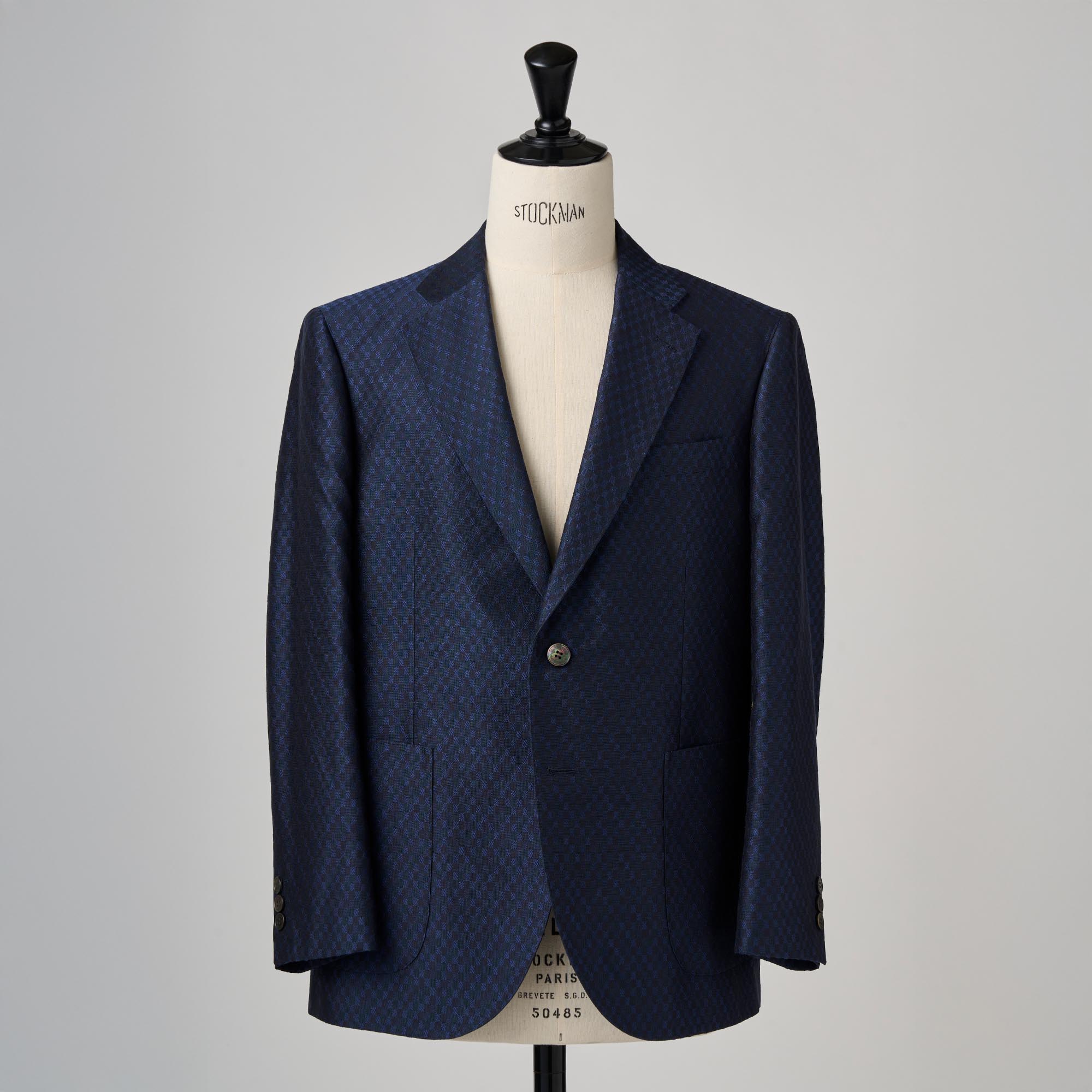 ネイビーダブルフェイスシルク ジャケット（裏面：グリーン）