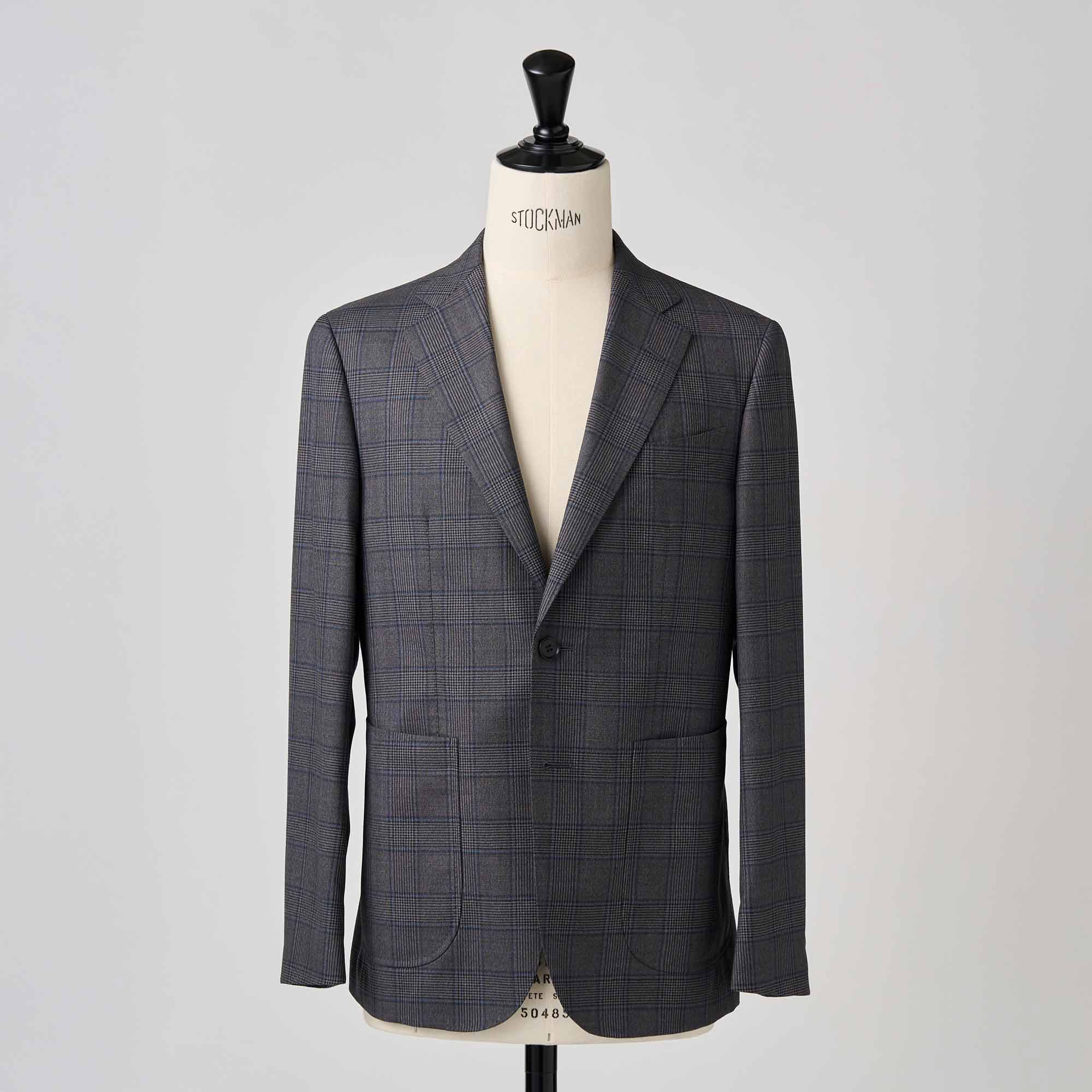 チャコールグレーグレンチェックウール　ジャケット