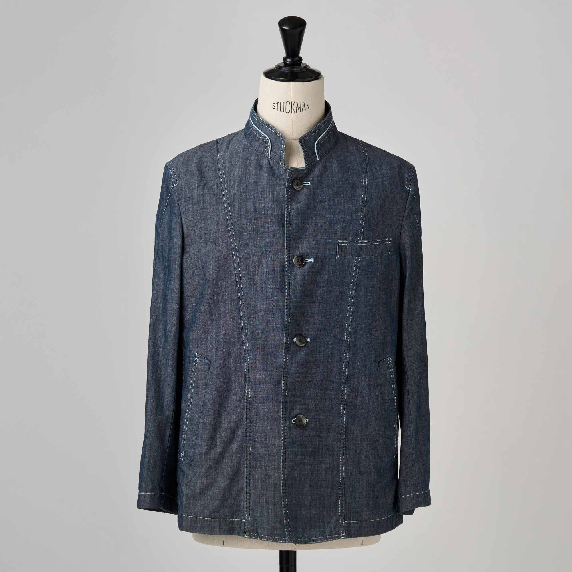 3.7オンスダンガリーデニム ガーメントウォッシュ スタンドカラージャケット