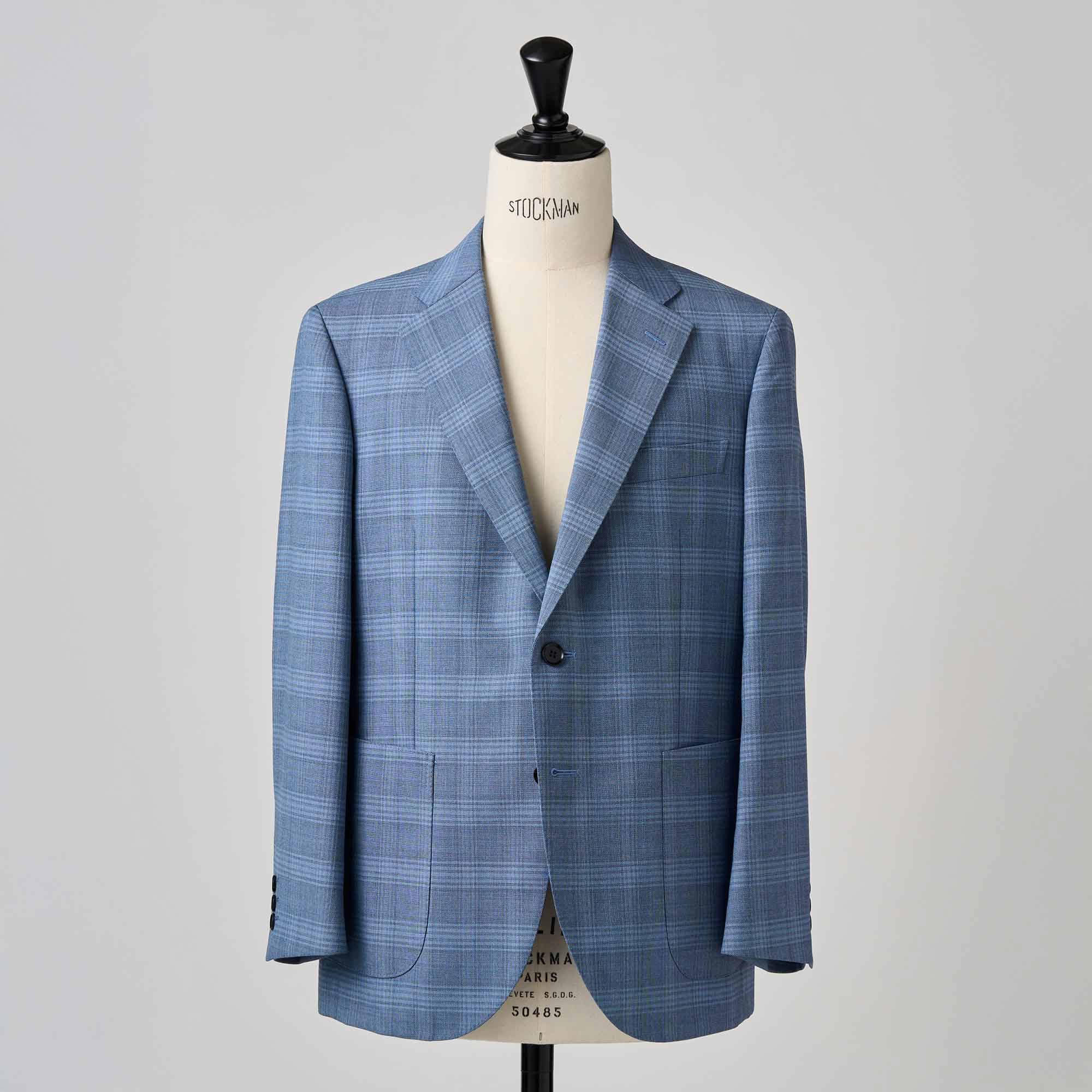 サックスブルーチェックウール ジャケット