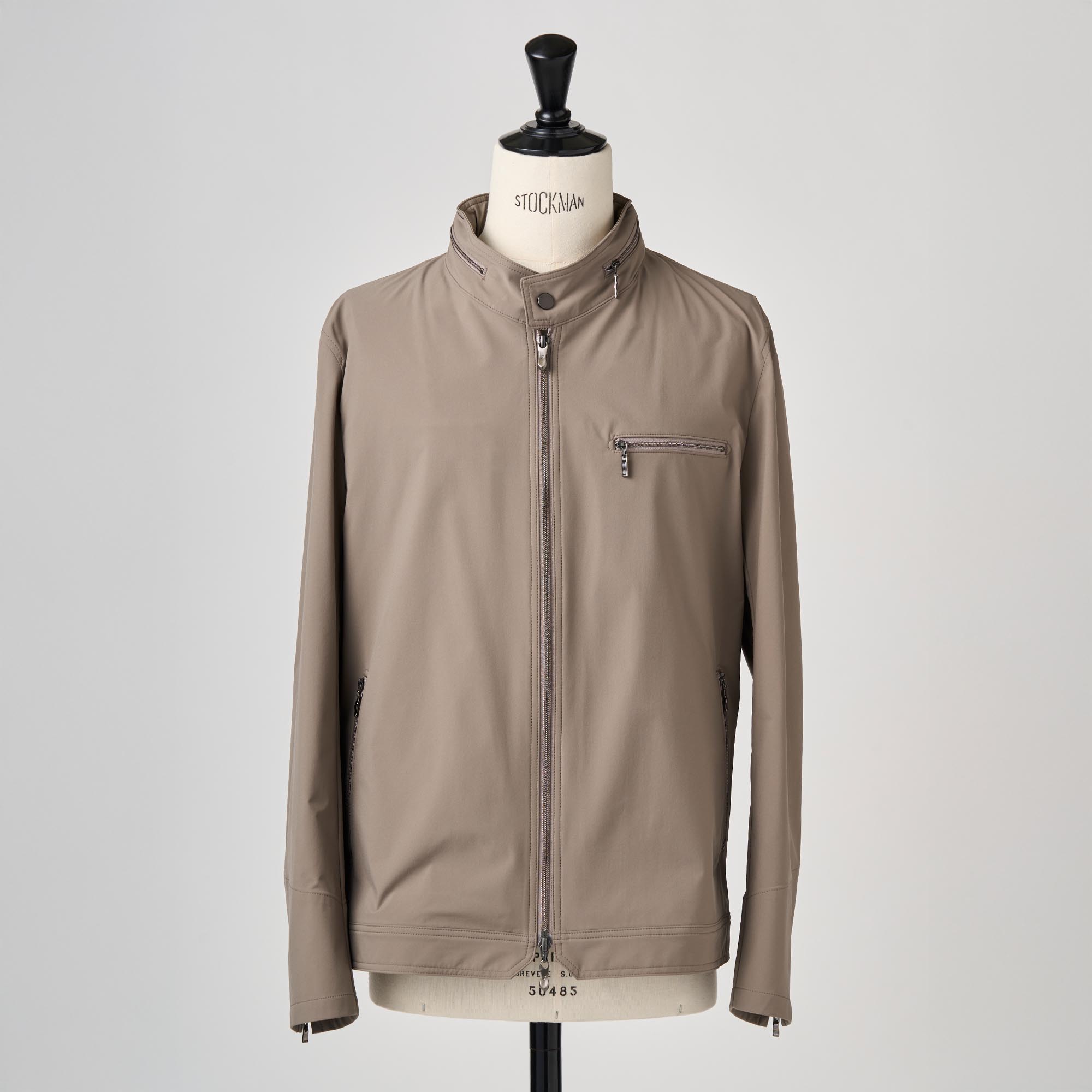 ベージュ撥水ストレッチポリエステル ショートブルゾン