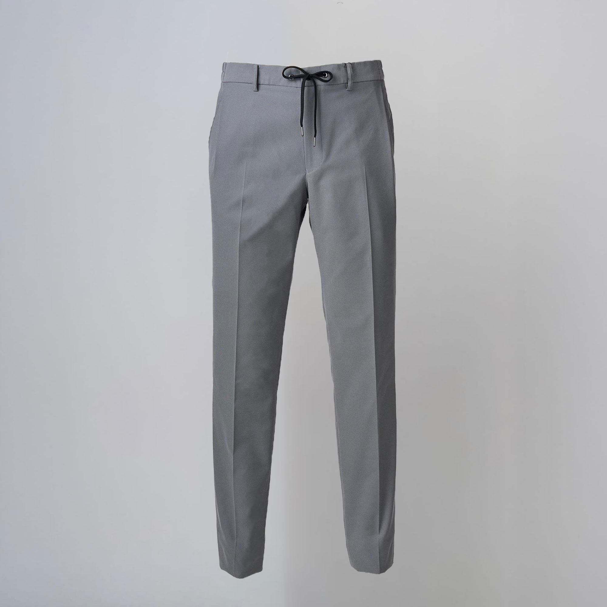 グレージュホップサックストレッチポリエステル シャーリングパンツ