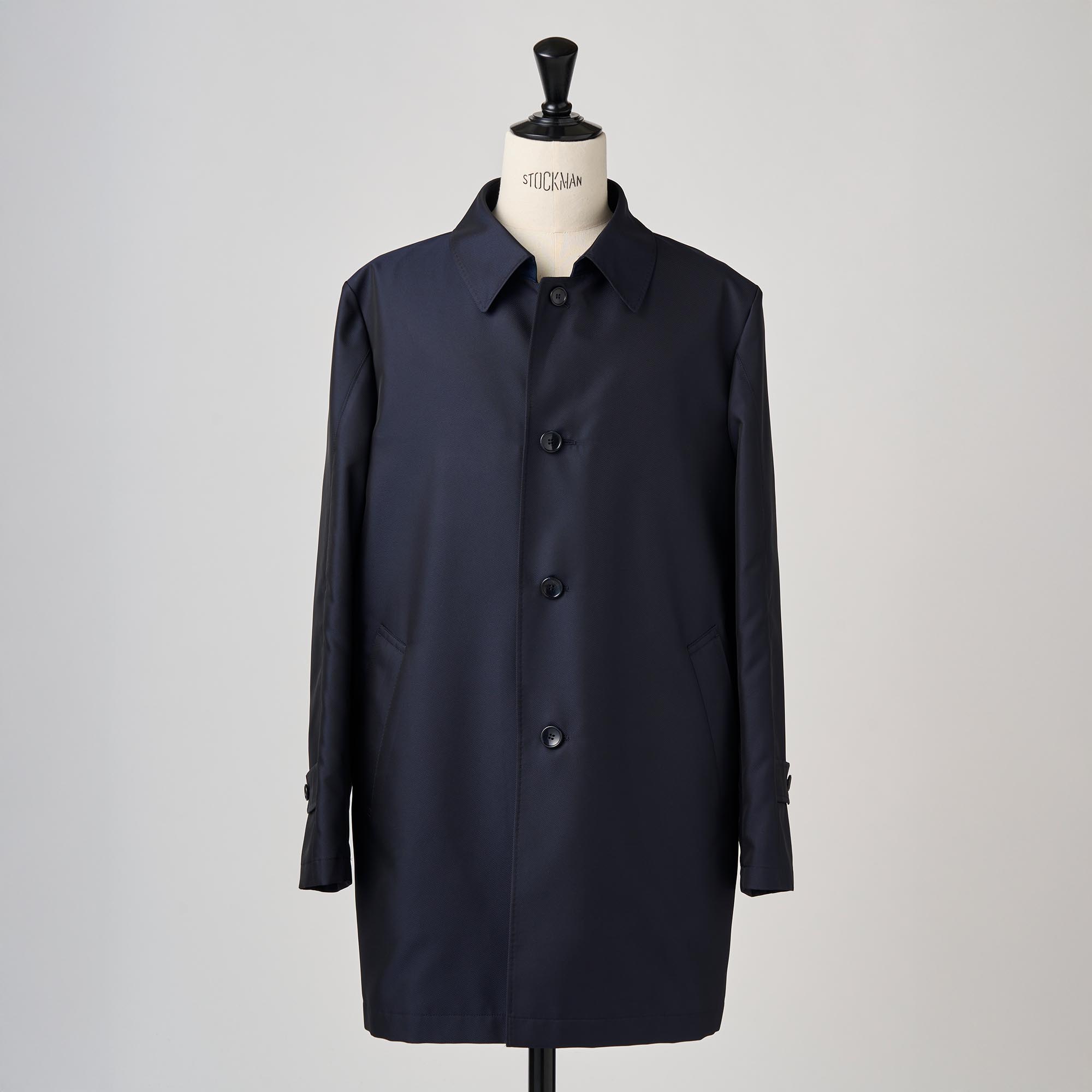 ネイビー撥水ポリエステル ステンカラーハーフコート
