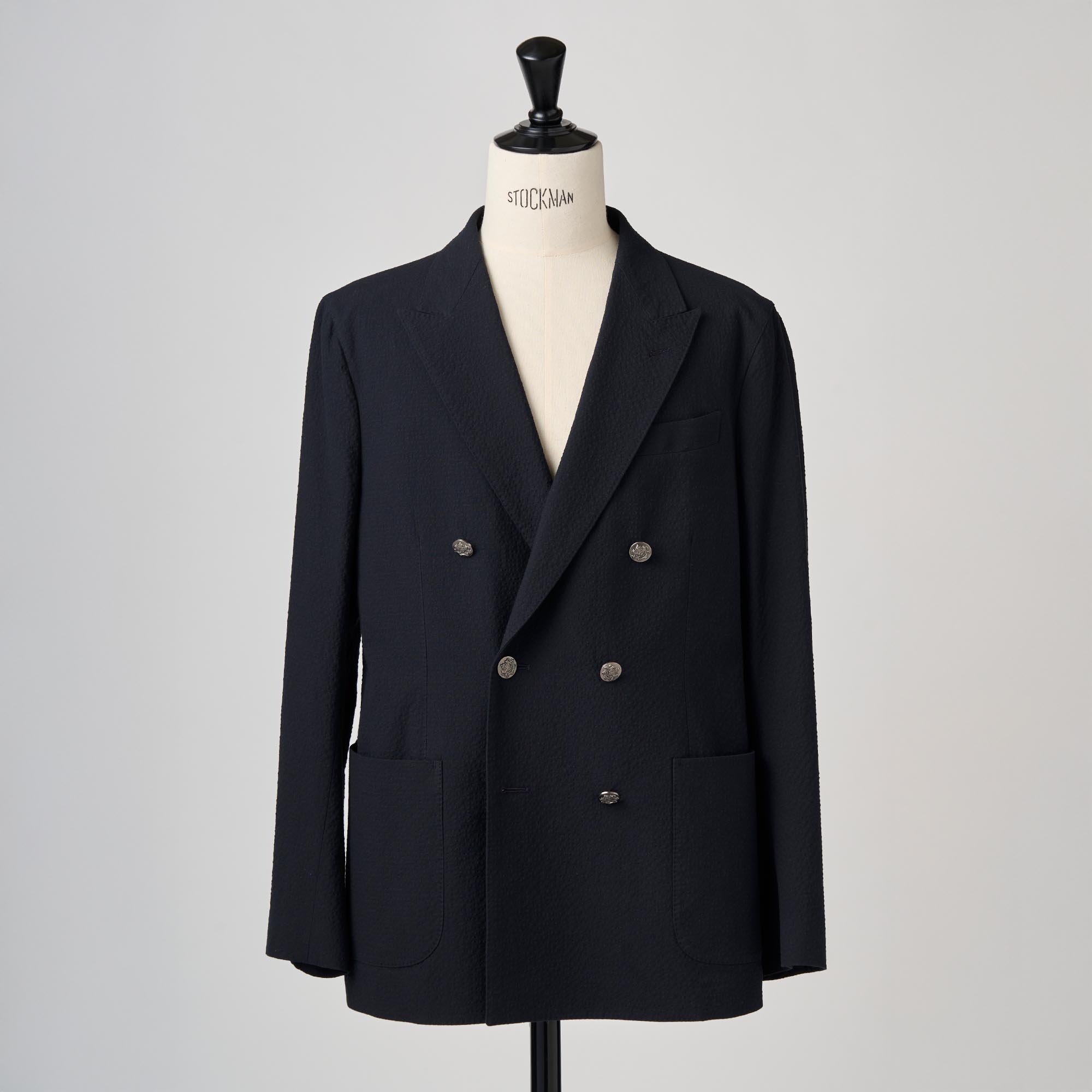 ダークネイビーコットンストレッチサッカー ダブルブレストジャケット