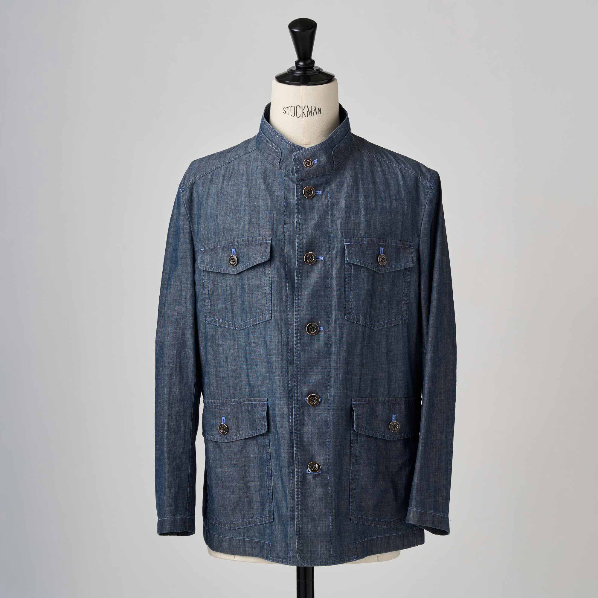 3.5オンスダンガリーデニム ガーメントウォッシュ スタンドカラージャケット